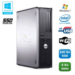 PC DELL Optiplex 760 DT Intel E5200 2,5Ghz 8Go DDR2 240Go SSD WIFI Win 7