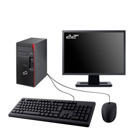 PC Fujitsu P557 Tour Ecran 22" Intel I7-6700 RAM 32Go SSD 480Go Wifi W11
