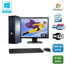 Lot PC DELL Optiplex 760 DT Intel E8400 3Ghz 8Go DDR2 250 Go WIFI Win 7 + 22"
