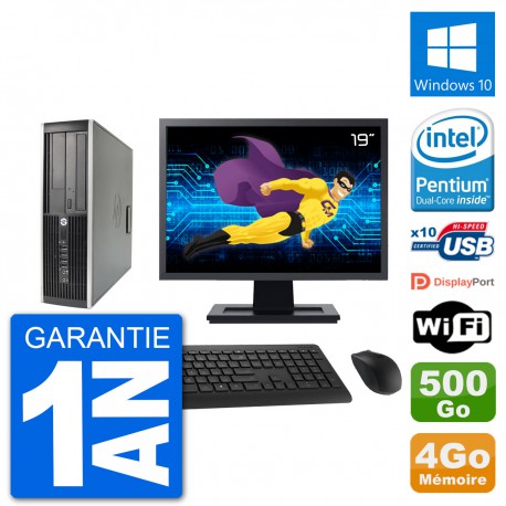 PC HP 8200 Elite SFF Ecran 19" Intel G630 RAM 4Go Disque 500Go Windows 10 Wifi