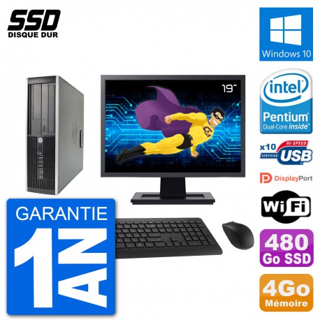 PC HP 8200 Elite SFF Ecran 19" Intel G630 RAM 4Go SSD 480Go Windows 10 Wifi