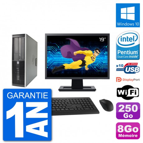 PC HP 8200 Elite SFF Ecran 19" Intel G630 RAM 8Go Disque 250Go Windows 10 Wifi
