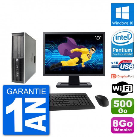 PC HP 8200 Elite SFF Ecran 19" Intel G630 RAM 8Go Disque 500Go Windows 10 Wifi