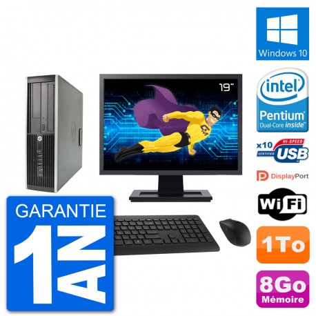 PC HP 8200 Elite SFF Ecran 19" Intel G630 RAM 8Go Disque Dur 1To Windows 10 Wifi