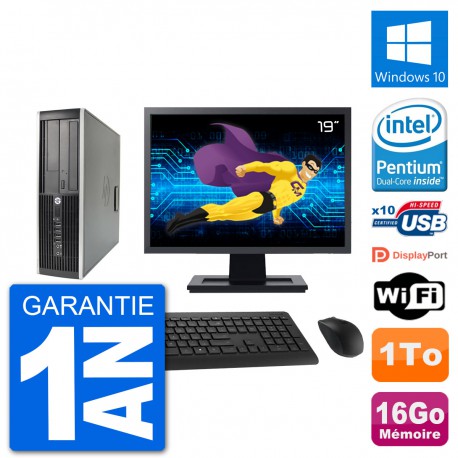 PC HP 8200 Elite SFF Ecran 19" Intel G630 RAM 16Go Disque 1To Windows 10 Wifi