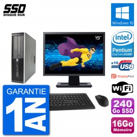 PC HP 8200 Elite SFF Ecran 19" Intel G630 RAM 16Go SSD 240Go Windows 10 Wifi