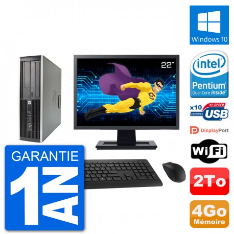 PC HP 8200 Elite SFF Ecran 22" Intel G630 RAM 4Go Disque Dur 2To Windows 10 Wifi