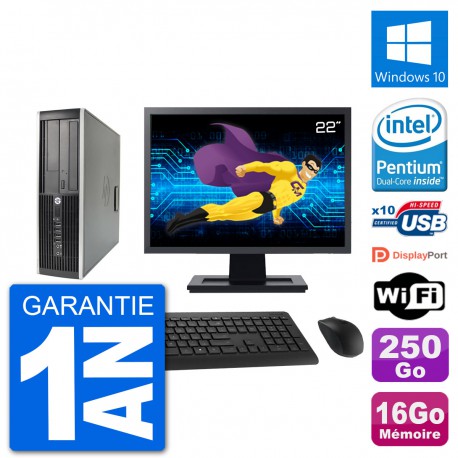 PC HP 8200 Elite SFF Ecran 22" Intel G630 RAM 16Go Disque 250Go Windows 10 Wifi