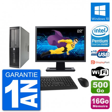 PC HP 8200 Elite SFF Ecran 22" Intel G630 RAM 16Go Disque 500Go Windows 10 Wifi