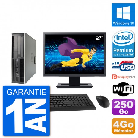 PC HP 8200 Elite SFF Ecran 27" Intel G630 RAM 4Go Disque 250Go Windows 10 Wifi