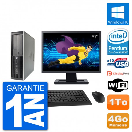 PC HP 8200 Elite SFF Ecran 27" Intel G630 RAM 4Go Disque Dur 1To Windows 10 Wifi