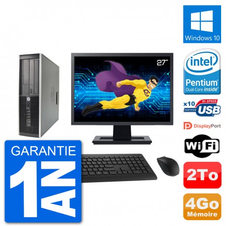 PC HP 8200 Elite SFF Ecran 27" Intel G630 RAM 4Go Disque Dur 2To Windows 10 Wifi