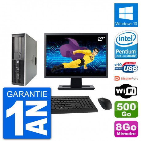 PC HP 8200 Elite SFF Ecran 27" Intel G630 RAM 8Go Disque 500Go Windows 10 Wifi