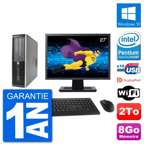 PC HP 8200 Elite SFF Ecran 27" Intel G630 RAM 8Go Disque Dur 2To Windows 10 Wifi