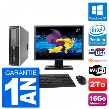 PC HP 8200 Elite SFF Ecran 27" Intel G630 RAM 16Go Disque 2To Windows 10 Wifi