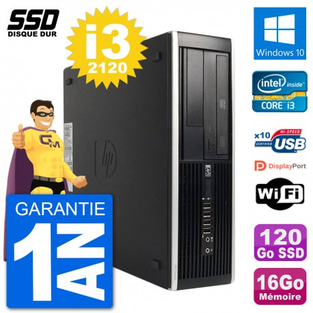 PC HP 8200 Elite SFF Intel i3-2120 RAM 16Go SSD 120Go Windows 10 Wifi