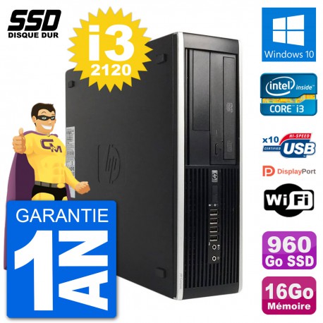 PC HP 8200 Elite SFF Intel i3-2120 RAM 16Go SSD 960Go Windows 10 Wifi