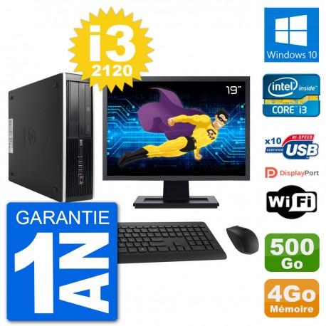 PC HP 8200 Elite SFF Ecran 19" Intel i3-2120 RAM 4Go Disque 500Go Windows 10 Wifi
