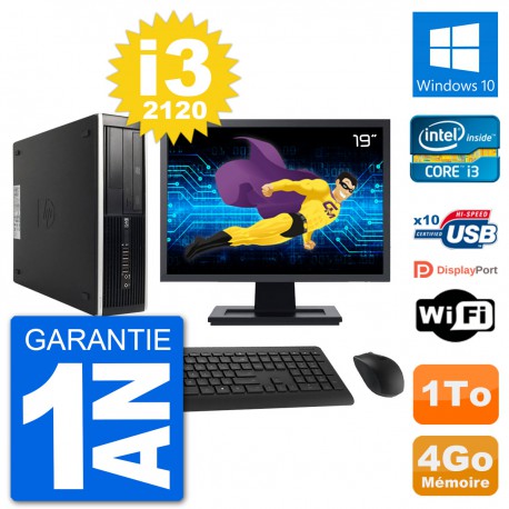 PC HP 8200 Elite SFF Ecran 19" Intel i3-2120 RAM 4Go Disque Dur 1To Windows 10 Wifi