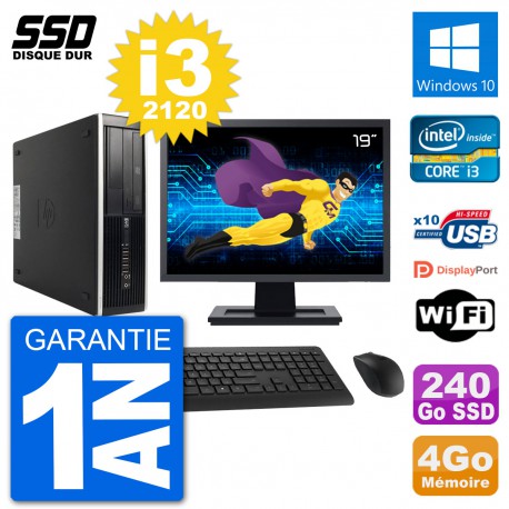 PC HP 8200 Elite SFF Ecran 19" Intel i3-2120 RAM 4Go SSD 240Go Windows 10 Wifi