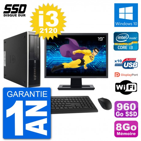 PC HP 8200 Elite SFF Ecran 19" Intel i3-2120 RAM 8Go SSD 960Go Windows 10 Wifi