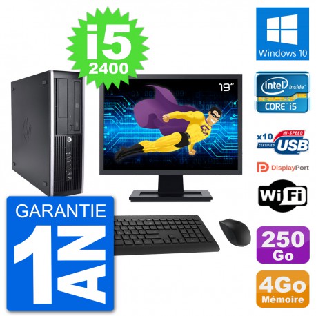 PC HP 8200 Elite SFF Ecran 19" Intel i5-2400 RAM 4Go Disque 250Go Windows 10 Wifi