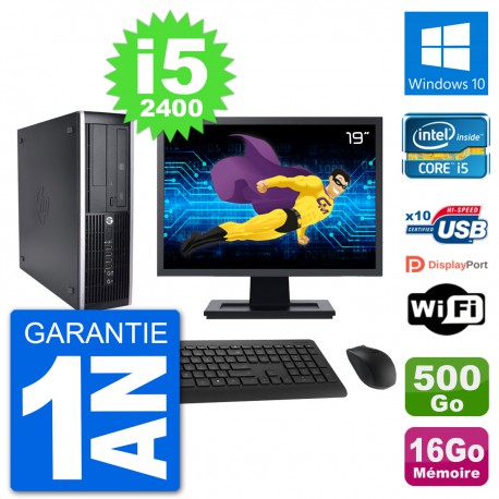 PC HP 8200 Elite SFF Ecran 19" Intel i5-2400 RAM 16Go Disque 500Go Windows 10 Wifi