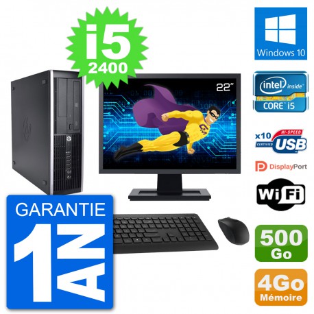 PC HP 8200 Elite SFF Ecran 22" Intel i5-2400 RAM 4Go Disque 500Go Windows 10 Wifi