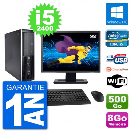 PC HP 8200 Elite SFF Ecran 22" Intel i5-2400 RAM 8Go Disque 500Go Windows 10 Wifi