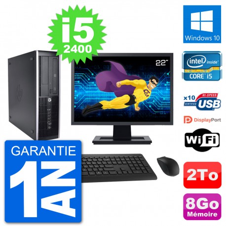 PC HP 8200 Elite SFF Ecran 22" Intel i5-2400 RAM 8Go Disque Dur 2To Windows 10 Wifi