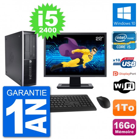 PC HP 8200 Elite SFF Ecran 22" Intel i5-2400 RAM 16Go Disque 1To Windows 10 Wifi