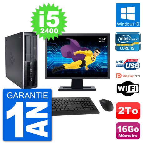 PC HP 8200 Elite SFF Ecran 22" Intel i5-2400 RAM 16Go Disque 2To Windows 10 Wifi
