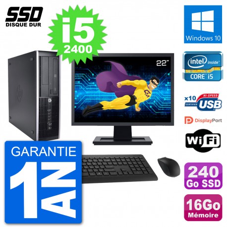 PC HP 8200 Elite SFF Ecran 22" Intel i5-2400 RAM 16Go SSD 240Go Windows 10 Wifi
