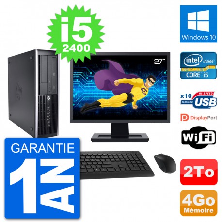 PC HP 8200 Elite SFF Ecran 27" Intel i5-2400 RAM 4Go Disque Dur 2To Windows 10 Wifi