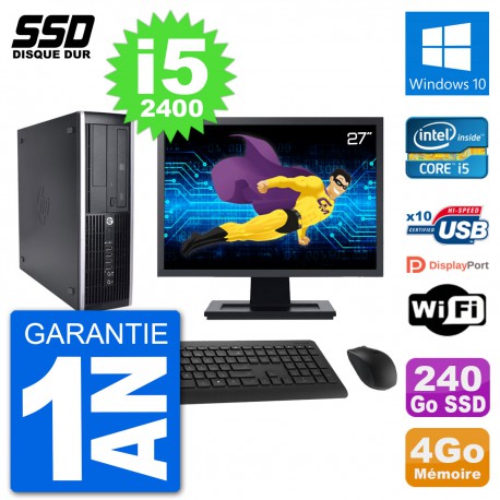 PC HP 8200 Elite SFF Ecran 27" Intel i5-2400 RAM 4Go SSD 240Go Windows 10 Wifi