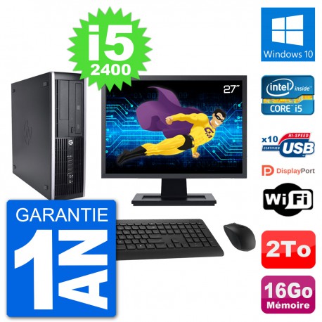 PC HP 8200 Elite SFF Ecran 27" Intel i5-2400 RAM 16Go Disque 2To Windows 10 Wifi