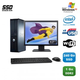 Lot PC DELL Optiplex 760 DT E5200 2,5Ghz 1Go DDR2 240Go SSD WIFI XP Pro + 17"