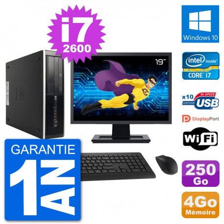PC HP 8200 Elite SFF Ecran 19" Intel i7-2600 RAM 4Go Disque 250Go Windows 10 Wifi