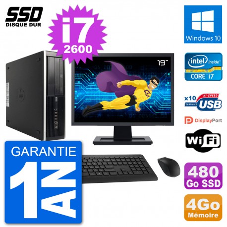 PC HP 8200 Elite SFF Ecran 19" Intel i7-2600 RAM 4Go SSD 480Go Windows 10 Wifi