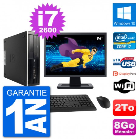 PC HP 8200 Elite SFF Ecran 19" Intel i7-2600 RAM 8Go Disque Dur 2To Windows 10 Wifi