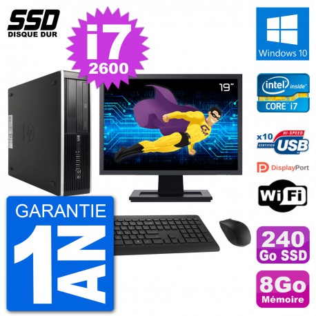 PC HP 8200 Elite SFF Ecran 19" Intel i7-2600 RAM 8Go SSD 240Go Windows 10 Wifi