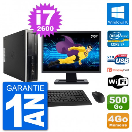 PC HP 8200 Elite SFF Ecran 22" Intel i7-2600 RAM 4Go Disque 500Go Windows 10 Wifi