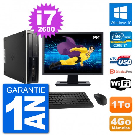 PC HP 8200 Elite SFF Ecran 22" Intel i7-2600 RAM 4Go Disque Dur 1To Windows 10 Wifi