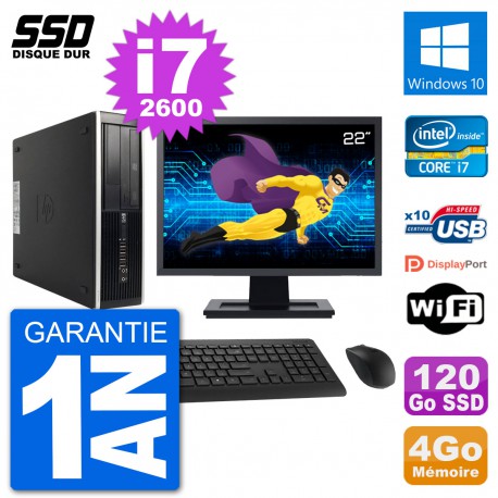 PC HP 8200 Elite SFF Ecran 22" Intel i7-2600 RAM 4Go SSD 120Go Windows 10 Wifi