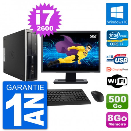 PC HP 8200 Elite SFF Ecran 22" Intel i7-2600 RAM 8Go Disque 500Go Windows 10 Wifi