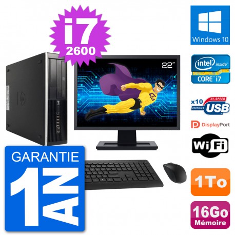 PC HP 8200 Elite SFF Ecran 22" Intel i7-2600 RAM 16Go Disque 1To Windows 10 Wifi