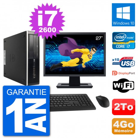 PC HP 8200 Elite SFF Ecran 27" Intel i7-2600 RAM 4Go Disque Dur 2To Windows 10 Wifi