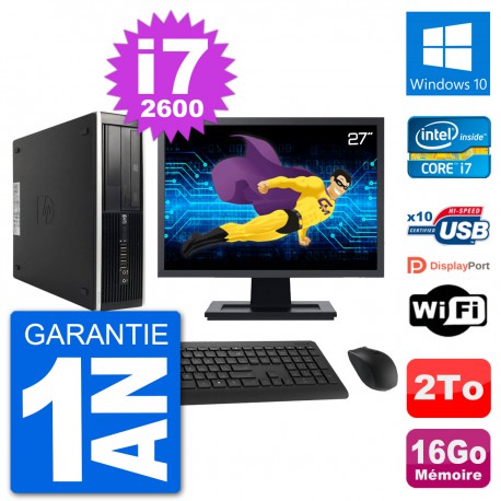 PC HP 8200 Elite SFF Ecran 27" Intel i7-2600 RAM 16Go Disque 2To Windows 10 Wifi