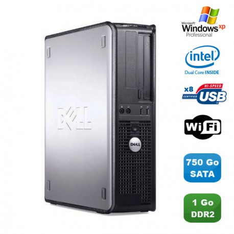 PC DELL Optiplex 760 DT Intel Dual Core E5200 2,5Ghz 1Go DDR2 750 Go WIFI XP Pro