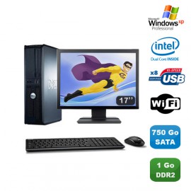 Lot PC DELL Optiplex 760 DT Intel E5200 2,5Ghz 1Go DDR2 750Go WIFI XP Pro + 17"